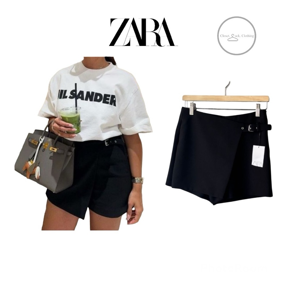 Zara Black Asymmetric Wrap Skort with Buckle